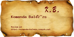 Komenda Balázs névjegykártya