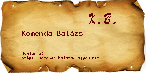 Komenda Balázs névjegykártya